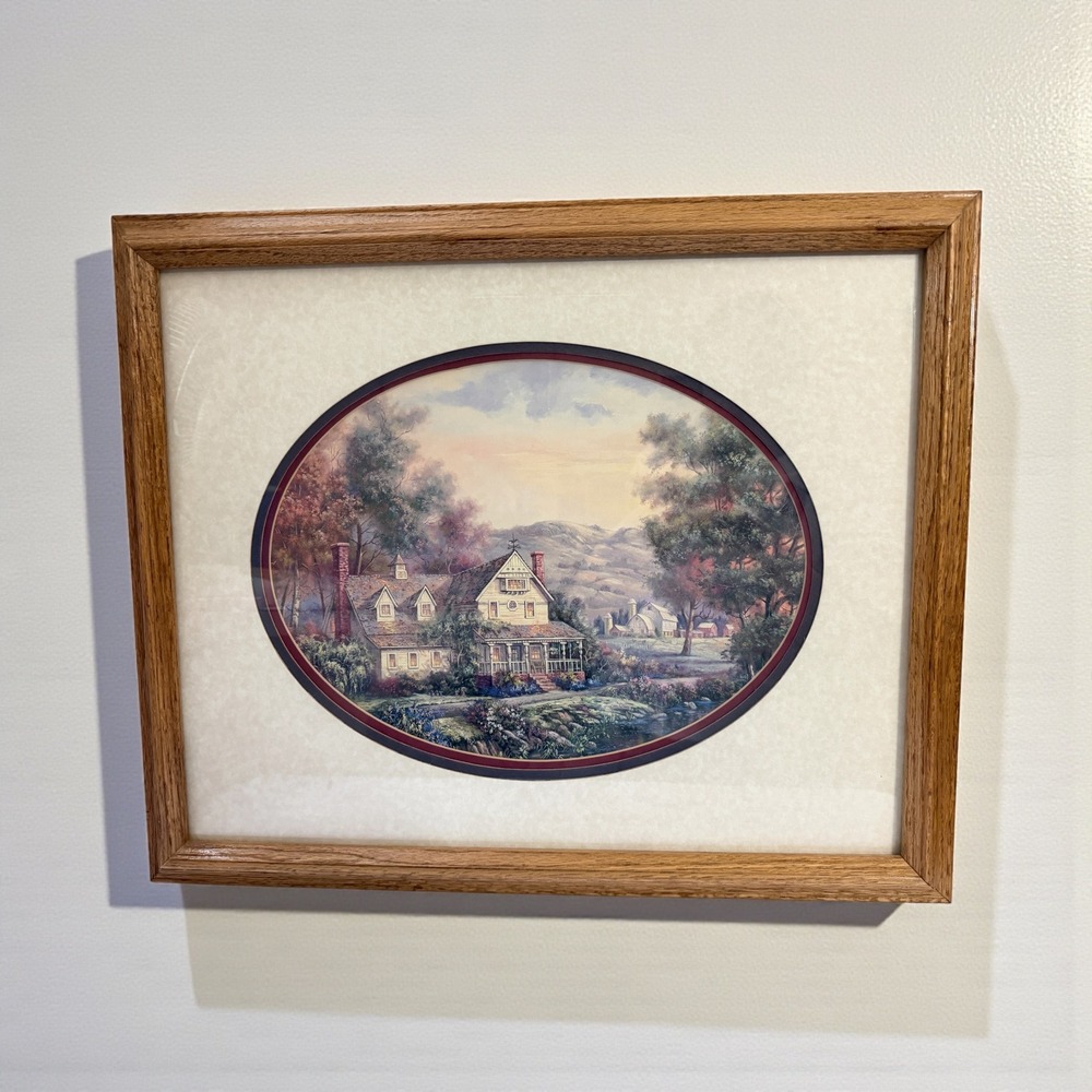 Carl Valente (River Front Cottage Floral Garden) Framed Print Wood Frame 23"x18"